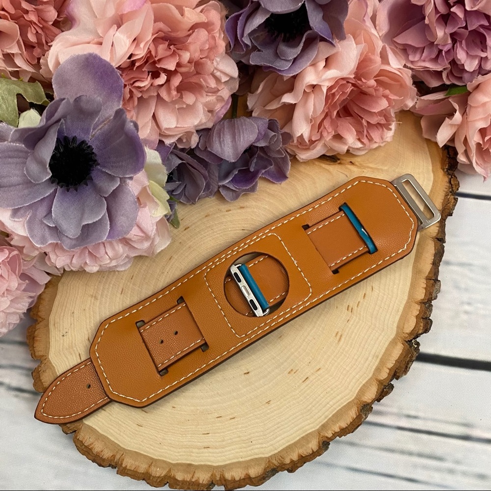 Vegan Leather Blue Double Cuff Watchband for Apple - Picture 12 of 14
